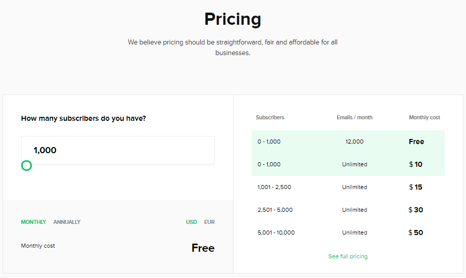 mailerlite pricing plan